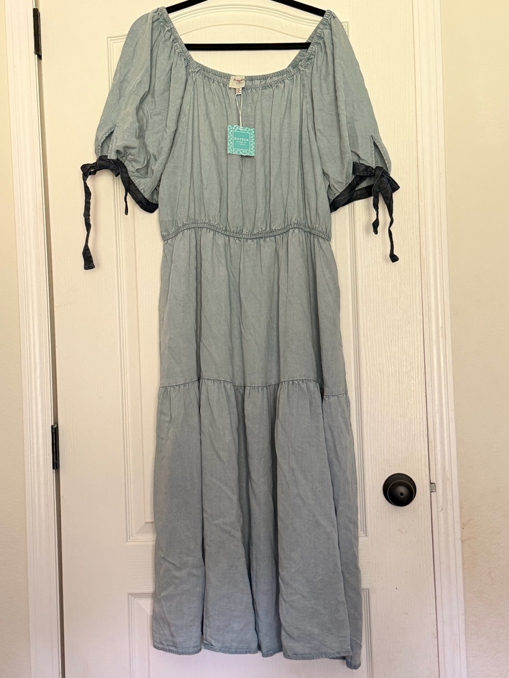 Hayden Light Blue Off-Shoulder Tiered Maxi Dress